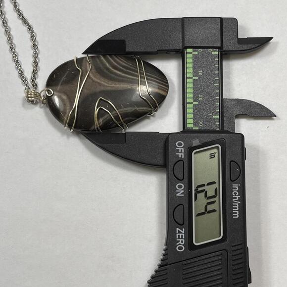 Handmade Black zebra Agate Wire Wrapped Necklace Pendant Oval Cabochon - Picture 3 of 3